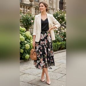Black Floral print midi Skirt